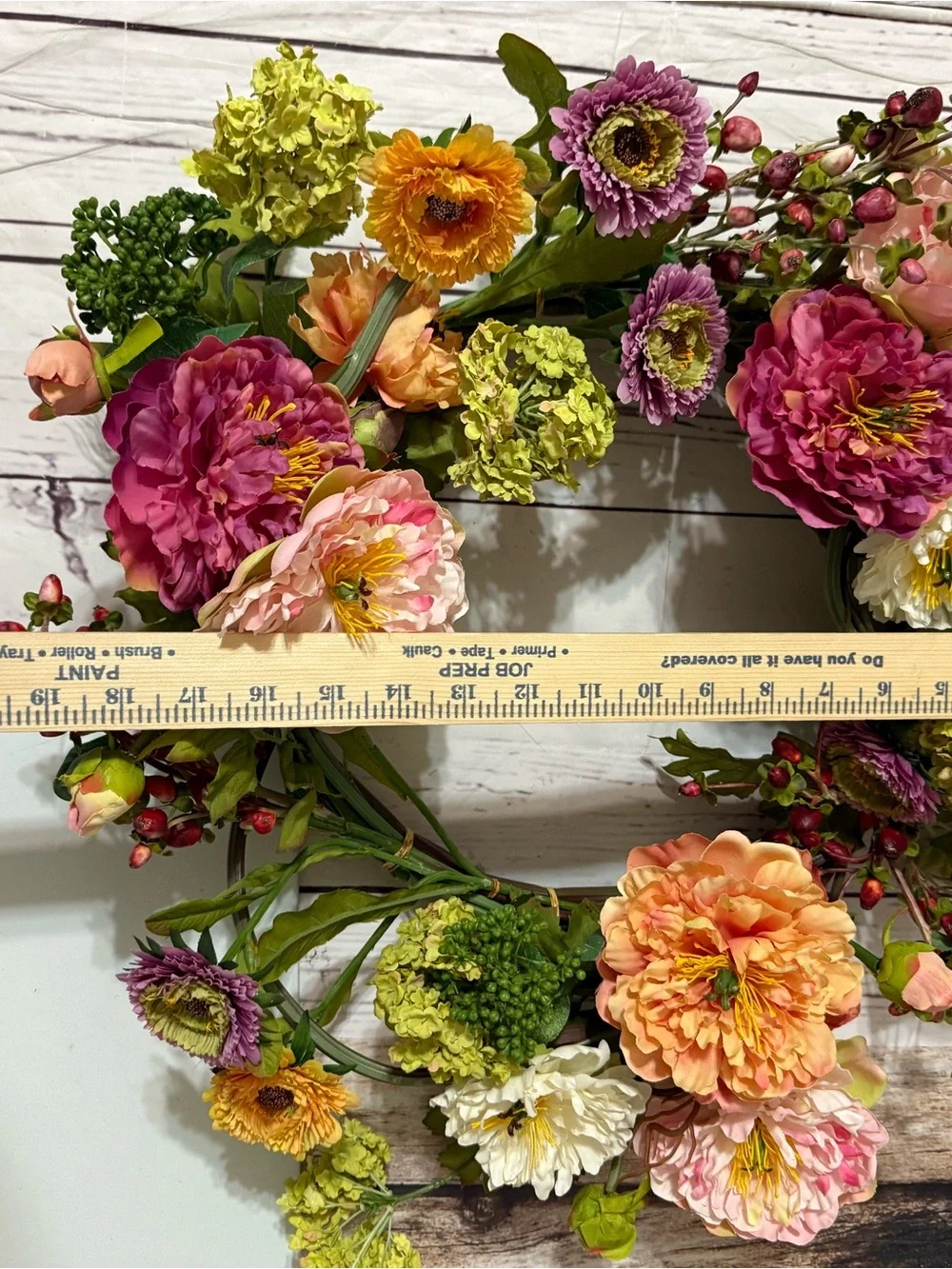 Peach & Pink Mixed Floral Wreath with Green Accents